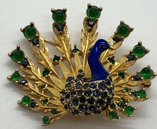 Vintage Signed & Numbered Boucher Enamel / Rhinestone Peacock Brooch