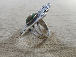 FRED HARVEY era Navajo silver THUNDERBIRD ring with turquoise 3