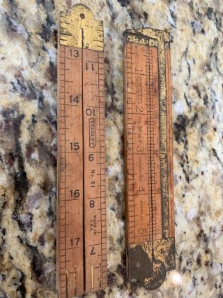Vintage Stanley No.  36 - 1/2r Folding Wood Ruler W/extending Calipers & No.  61 24”