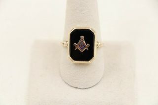 Vintage 10k Gold Black Onyx Masonic Ring