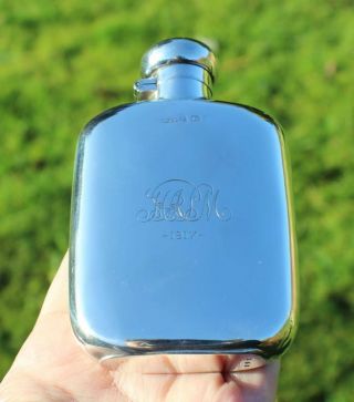 Antique Solid Silver Hip Flask C.  1914 (r3063xz)