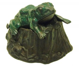 Antique Victorian 1886 J E Stevens Cast Iron Toad Frog On Stump Mechanical Bank