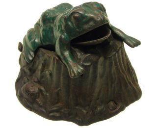 Antique Victorian 1886 J E Stevens Cast Iron Toad Frog on Stump Mechanical Bank 2