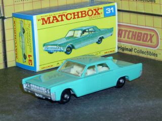 Matchbox Lesney Lincoln Continental 31 C2 Sea Green W/tow Sc3 Vnm & Crafted Box