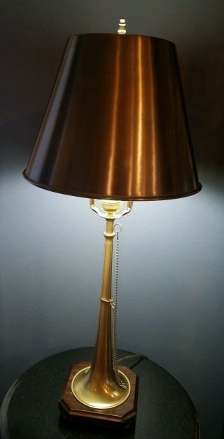 Vintage Brushed Brass Horn Style Table Lamp W/ Metal Shade - Frederick Cooper?