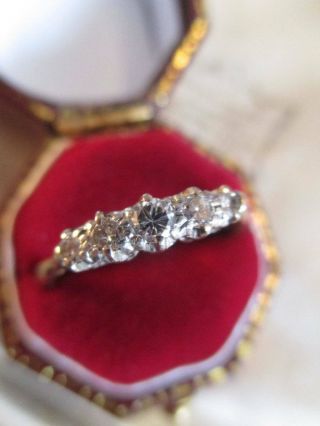 Vintage Art Deco 18ct Yellow Gold & Platinum 5 Stone Diamond Dress Ring 750