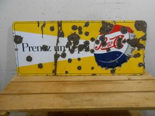 Rusty Old Pepsi Cola 29 " X 12 " Soda Bottle Cap Porcelain Sign