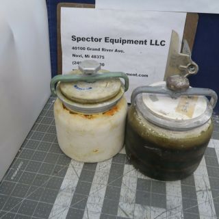 Set Of 2 Vintage Ceramic Ball Mill Jars Crock 0.  3 Gal / 1.  0l Size 00 [b1s5]