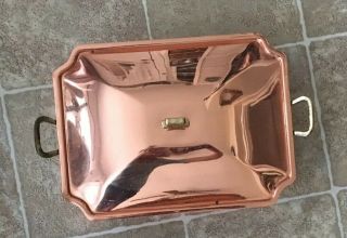Copper Casserole Pan With Lid & Nickle Lined With Brass Handles - Pre - Owned