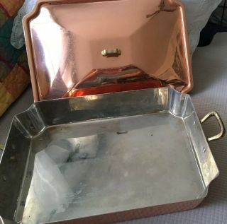 Copper Casserole Pan With Lid & Nickle Lined With Brass Handles - Pre - owned 3