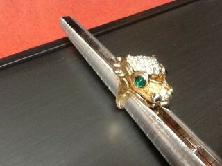 Trifari Something Wild Chinoiserie Faux Emerald Diamonds Dragon Watch Ring Sz7.  5