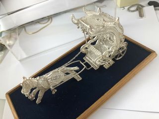 Antique Chinese Export Filigree Sterling Silver Horse Carriage Figurine Statue