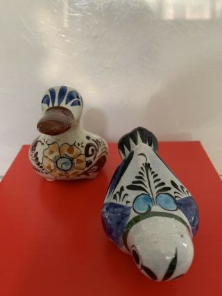 2 Signed Vintage Mexican Folk Art Tonala Pottery Bird And Duck Figurine, 2