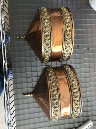 Pair Antique Copper Arts & Crafts Hanging Wall Pocket Sconces Or Planters