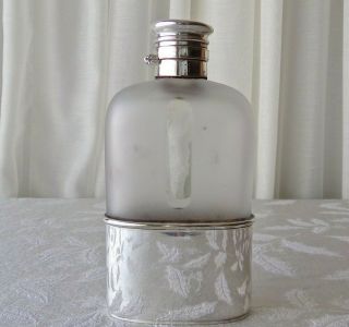 Gorham Sterling Silver Flask Frosted Glass Bottle