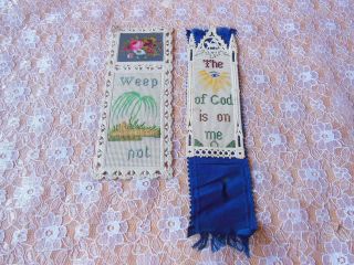 Victorian Embroidered Punch Card Religious Bookmarks