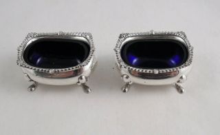 Tiffany Sterling Silver And Cobalt Glass Salts English