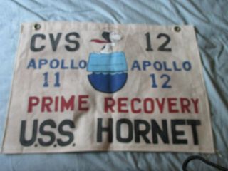 1969 Uss Hornet Cvs - 12 Apollo 11 And 12 Prime Recovery Bar - Hangar Wall Flag