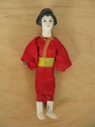 Vintage Japan Japanese Geisha Doll Red Kimono Plastic Hong Kong