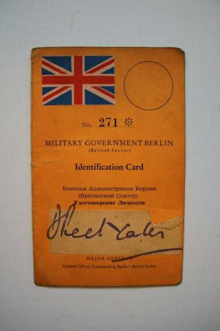 Berlin Germany,  British Military Government Identification Card,  Pass 1963