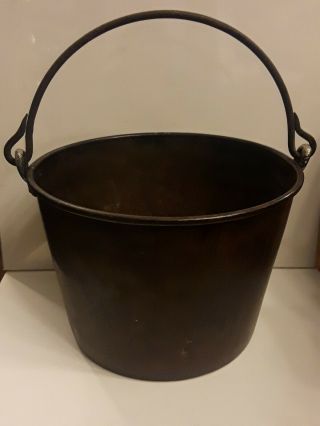 Antique Huge Copper Kettle Apple Butter Pot Cauldron Iron Handle Signed Picking