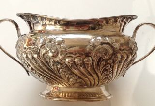 Large Victorian Solid Silver Embossed Sugar Bowl,  Atkin Brothers,  Sheffield 1899