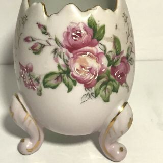 Vintage Porcelain Cracked Egg Lavender Vase Hand Painted Roses With Beading