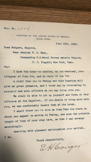 1902 Edwin Couger’s (envoy To China Boxer Rebellion) Letter/photo/pekin
