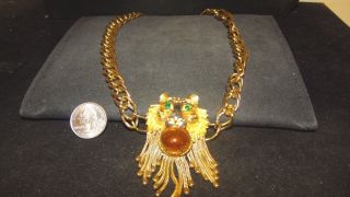 Exceptional Massive Signed Pauline Rader Lions Head Dangling Couture Necklace