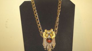 Exceptional Massive signed Pauline RADER Lions head dangling couture necklace 2