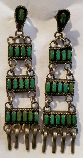 Vintage Old Pawn Native American Sterling Silver 3 Tier Dangle Earrings