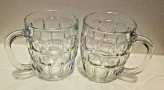 Vintage Clear Heavy Glass Thumbprint Beer Mugs 16 Oz Set Of 2