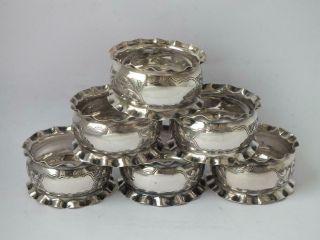 Pretty Set Of 6 Antique Chester 1899 Solid Sterling Silver Napkin Rings/h 2.  3cm
