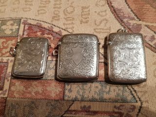 3 Antique Solid Silver Chester Vesta Cases 1902 & 1912 Heavy 85g Total