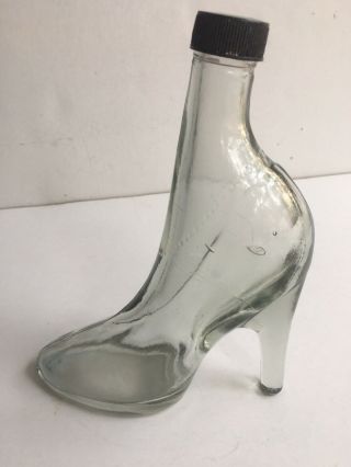 Vintage Glass Stiletto High Heel Shoe Bottle Clear Decanter W/ Screw Top 8 " Tall