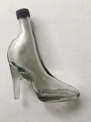 Vintage Glass Stiletto High Heel Shoe Bottle Clear Decanter w/ screw top 8 