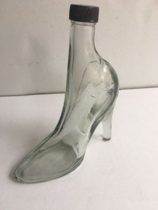Vintage Glass Stiletto High Heel Shoe Bottle Clear Decanter w/ screw top 8 