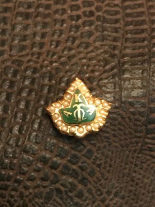 Vintage Alpha Kappa Alpha Sorority Green Pin 10k Yellow Gold W Seed Pearls Jb5