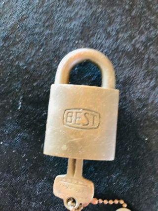 Vintage Best Brand Logo Brass Padlock Lock Has One Key Made In Usa