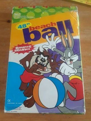 Vintage Looney Tunes 48 " Inflatable Beach Ball W/box - Bugs Bunny,  Taz,  Tweety