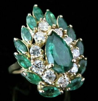 Estate 4.  00 Ct Emerald & Diamond Vintage Cocktail Ring Solid 14k Yellow Gold Gp