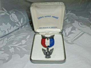 Vintage Stange1 Sterling Silver Eagle Scout Award Be Prepared Pin Medal Orig Box
