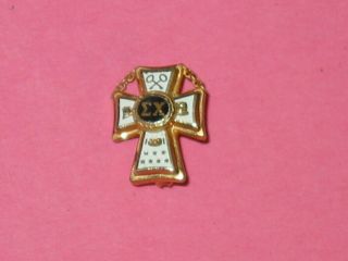 Sigma Chi 10k Gold & Enamel Fraternity Pin Cross Motif