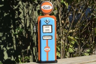 Handmade Tin Vintage Gulf Gas Pump Model - Tinplate - Metal - Gasoline