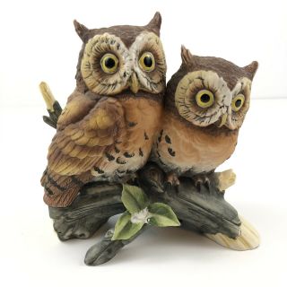 Vintage Lefton Owls Hand Painted Ceramic Statuette Figurine Mid Century