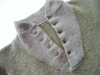 Wwii Us Army Od Wool 5 - Button High Neck Sweater Medium