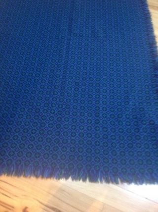 Vintage Woven Fringed Green/blue Wool Throw Blanket Reversible 78 By 52