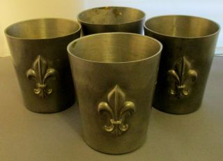 Set Of Four Vintage Les Etains Du Lys Etain Finn French Fleur De Lis Pewter Cups
