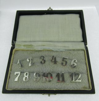 Early 20th C Boxed Set Of Dutch Silver Place Numbers For Glasses,  1 - 12