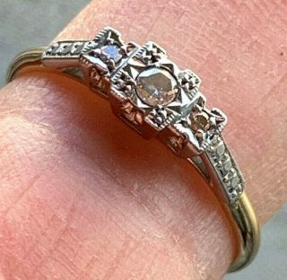 C1930 Vintage 18ct,  18k,  750 Gold & Platinum 3 Stone Diamond Engagement Ring Sz S